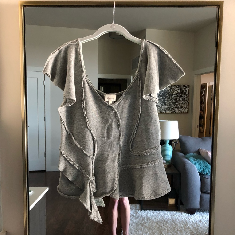 Anthropologie Deletta Whimsical GreyFleece Peplum